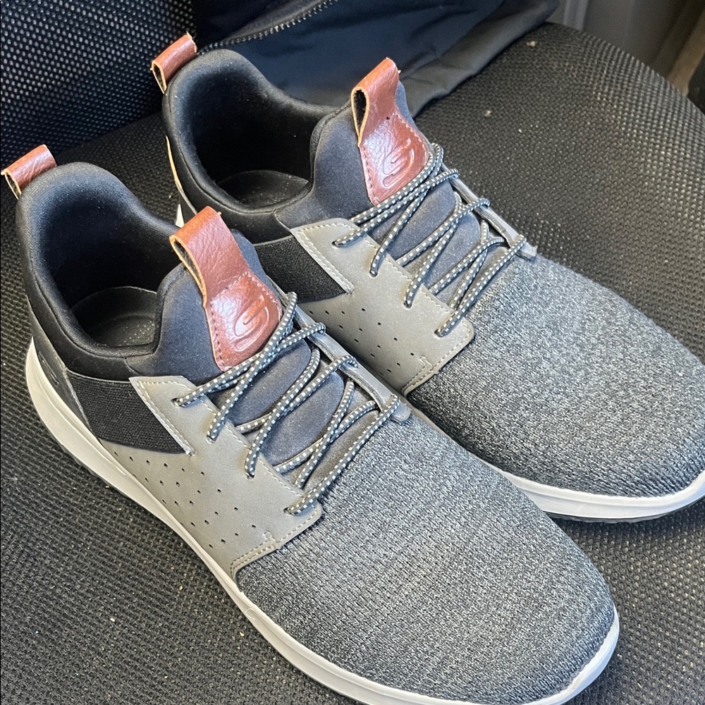 Skechers Gray and Black Men's Sneakers with Brown leather Accents